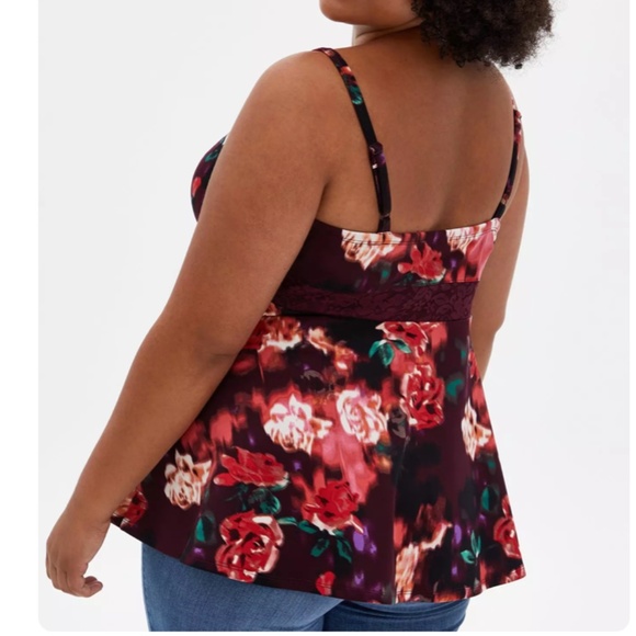 Torrid Scuba Lace Peplum Cami Plus Sz 00 Floral Wine - Picture 2 of 9